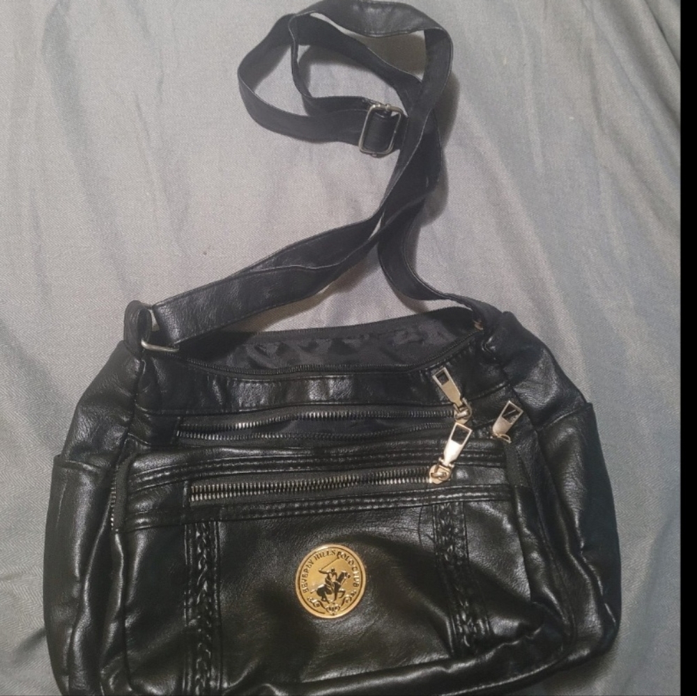 Black faux leather Purse with gold Beverly Hills Polo Club emblem